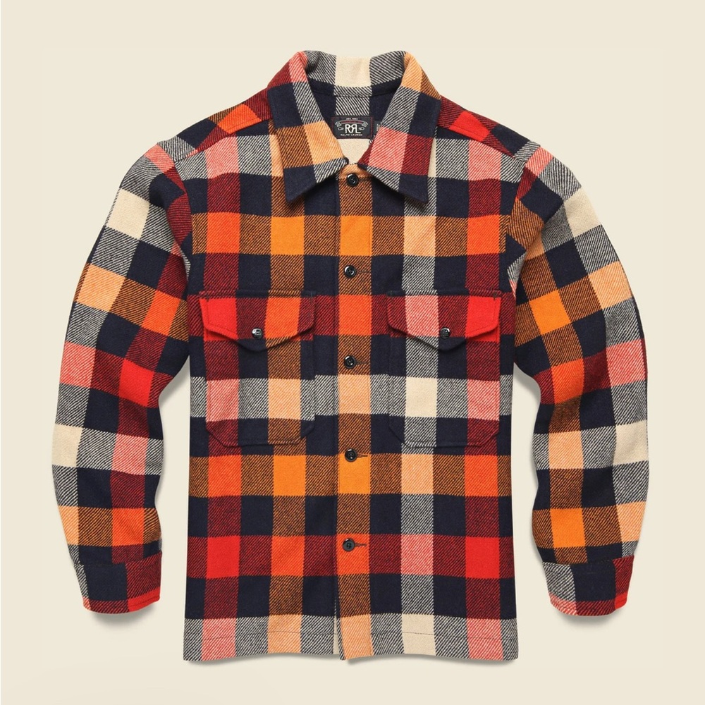 Ralph Lauren Double RL / RRL Wool Shirt Jacket - Orange Multi Plaid